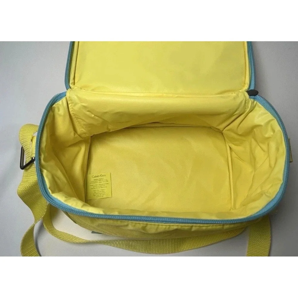 Calvin Klein Yellow Nylon Crossbody Cosmetic Bag Travel Toiletry Case Blue Trim